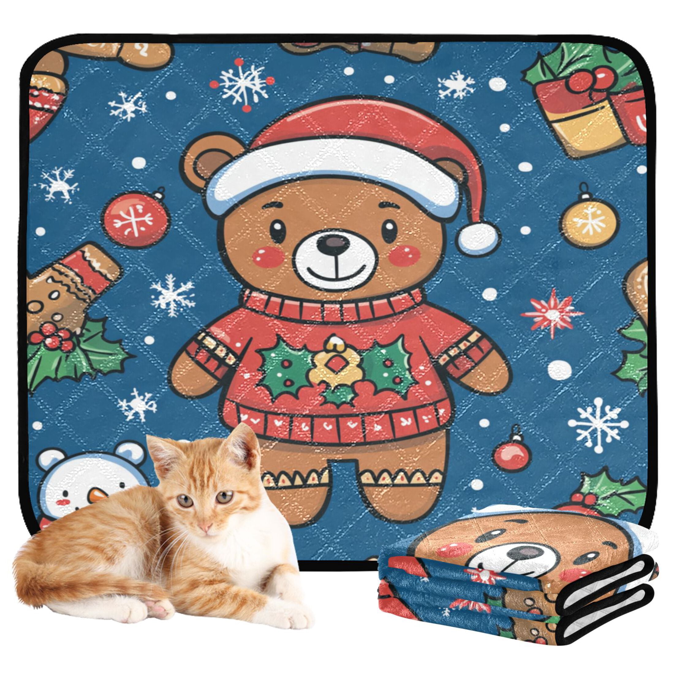 Qxltty Seamless Pattern Of A Christmas Bear and Decorations Cat litter Pads Pet Set of 3 Diaper Mats Center Anti-leakage Layer Absorbent Soft and Comfortable