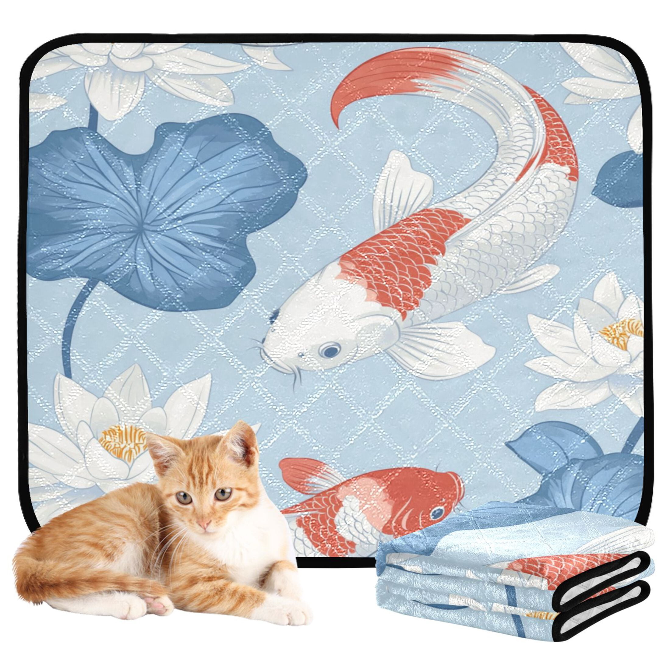 Qxltty Seamless Pattern Of White and Red Koi Fish Cat litter Pads Pet Set of 3 Diaper Mats Center Anti-leakage Layer Absorbent Soft and Comfortable