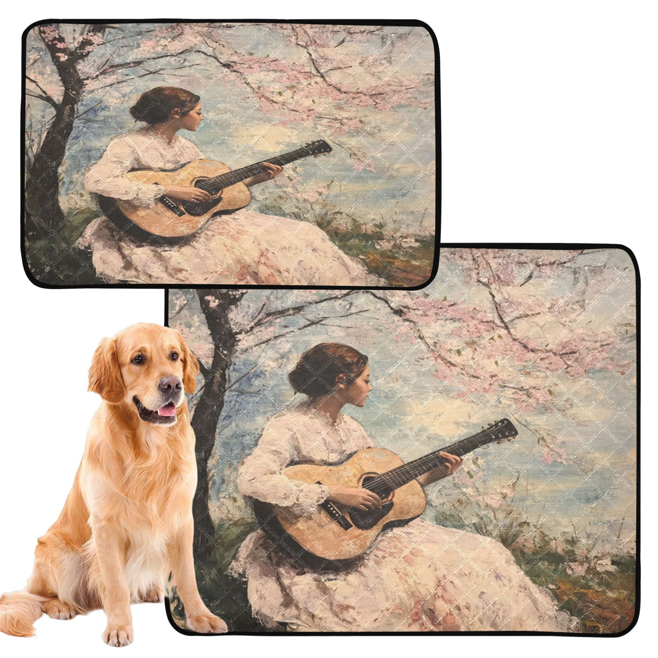 Qxltty Season Of Cherry Blossoms Cat litter Pads Pet Set of 2 Diaper Mats Center Anti-leakage Layer Absorbent Soft and Comfortable