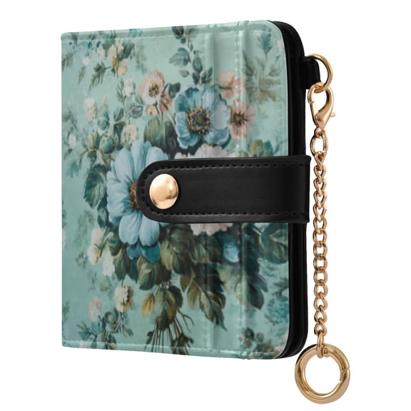 Qxltty Shabby Chic Bouquet Ladies Wallet Rfid Slim Thin Compact Credit Card Women Wallet Zipper Coin Pocket and ID Window for Female Gifts