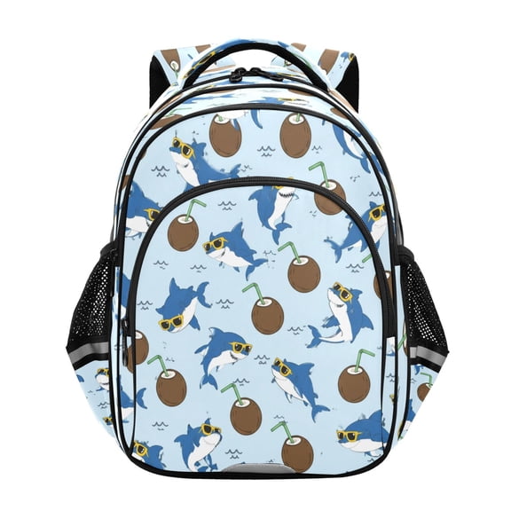 Qxltty Shark Coconut Backpack Lightweight Multi Pocket Daypack Reflective Bookbag with Adjustable Straps