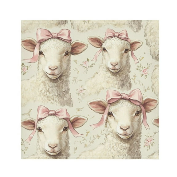 Qxltty Sheep with Bows Tied To Their Heads Pattern Napkins 20×20in Perfect for Parties Dinners Weddings Cocktail Housewarming Cloth Napkins Set of 4