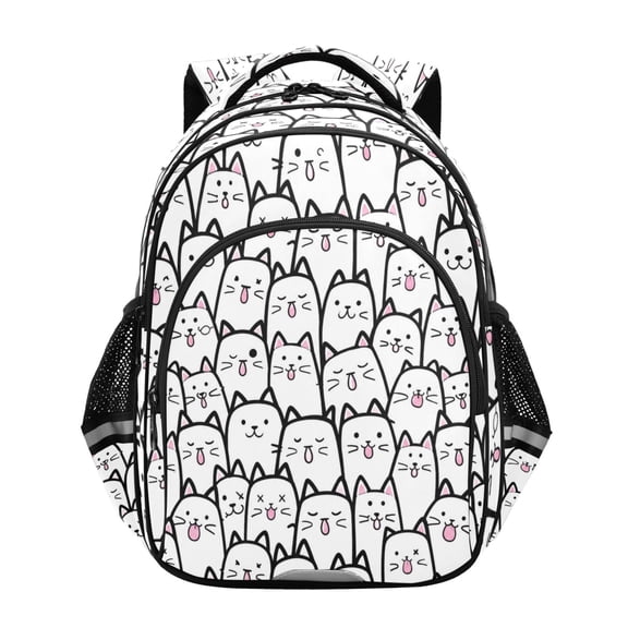 Qxltty Simple Line Kitty Backpack Lightweight Multi Pocket Daypack Reflective Bookbag with Adjustable Straps
