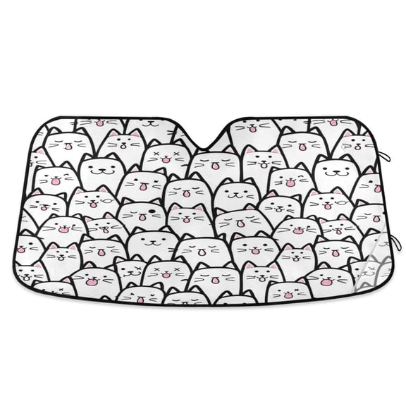 Qxltty Simple Line Kitty Car Windshield Sunshades Foldable UV Rays Sun Visor Protector Keep Your Vehicle Cool 53×23.5in