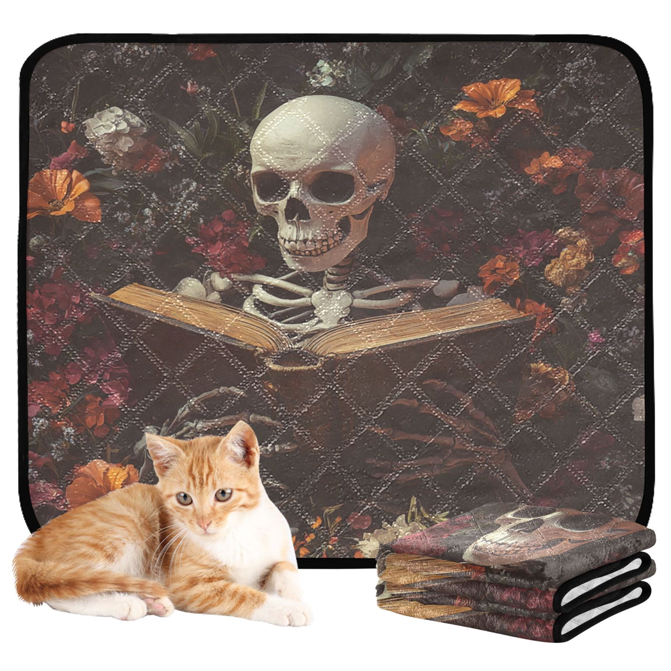Qxltty Skeleton Reading Cat litter Pads Pet Set of 3 Diaper Mats Center Anti-leakage Layer Absorbent Soft and Comfortable