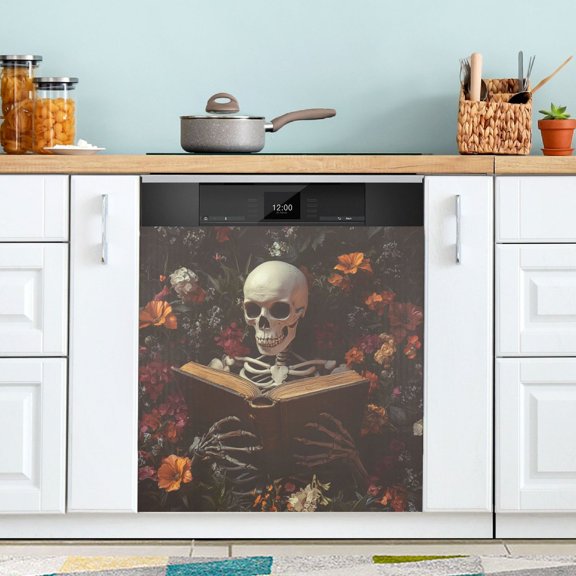 Qxltty Skeleton Reading Magnetic Dishwasher Sticker Refrigerator Cover Washing Machine Panel Kitchen Appliance Decoration 2326in