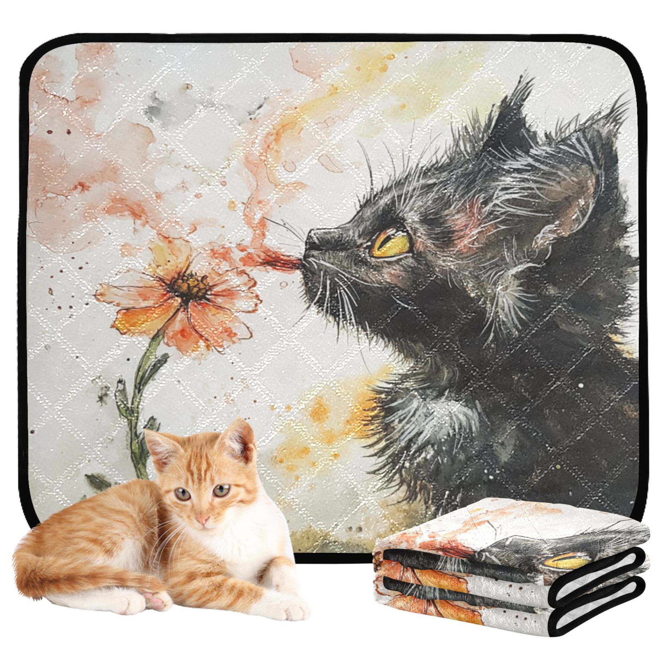 Qxltty Skinny Black Cat Cat litter Pads Pet Set of 3 Diaper Mats Center Anti-leakage Layer Absorbent Soft and Comfortable