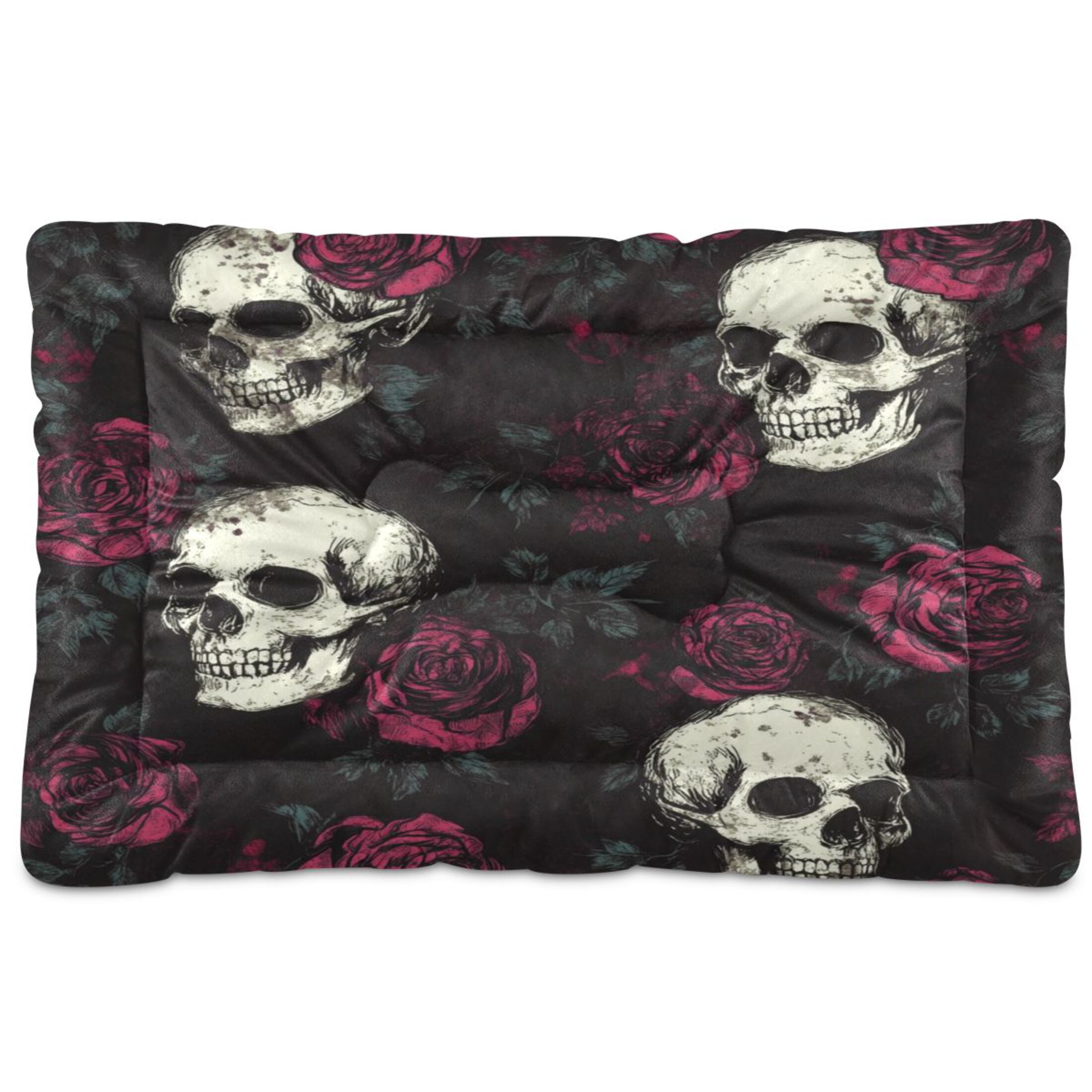 Qxltty Skull Burgundy Roses Pattern Ped Pad Wear-resistant and Hard to Bite Through Sleeping Pad for Small Medium Large Dogs Winter Pet Bed 36×24in