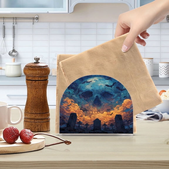 Qxltty Skull Cemetery Acrylic Napkin Holder Set of 2 Transparent Dining Table Kitchen Cafeteria Home Decor 4.1x4.9x1.97in