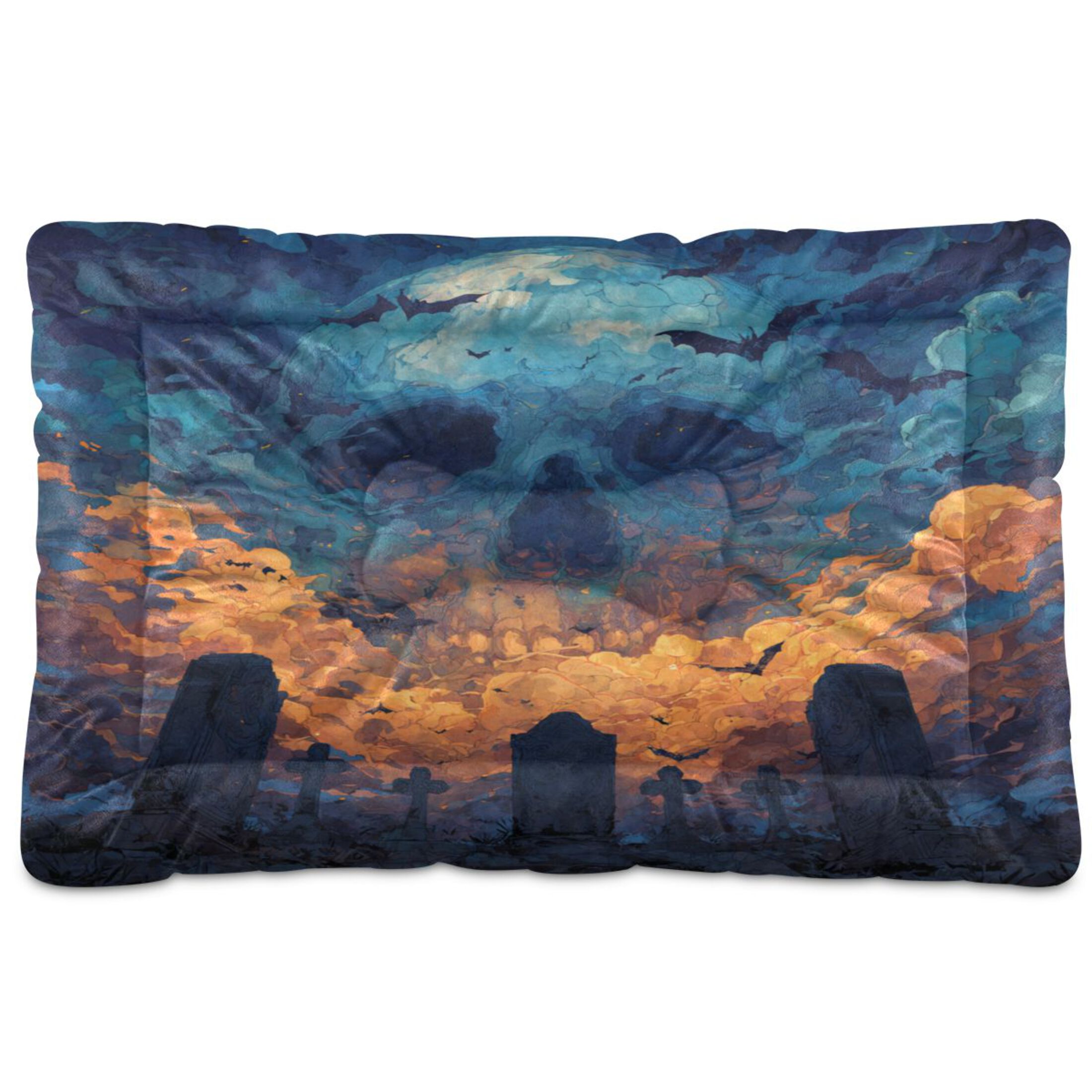 Qxltty Skull Cemetery Ped Pad Wear-resistant and Hard to Bite Through Sleeping Pad for Small Medium Large Dogs Winter Pet Bed 36×24in