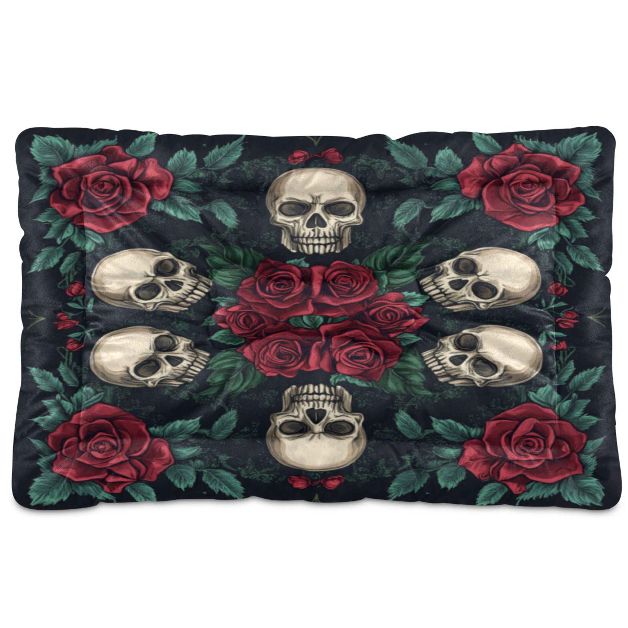 Qxltty Skull Red Rose Darkpattern Ped Pad Wear-resistant and Hard to Bite Through Sleeping Pad for Small Medium Large Dogs Winter Pet Bed 36×24in