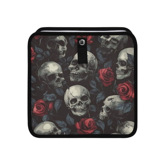 Qxltty Skull Red Roses Pattern Car Dumpster Collapsible Rear Seat Suspension Trash for Front Seat Center Console in Vehicle
