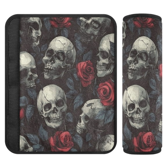 Qxltty Skull Red Roses Pattern Car Seat Strap Pads are Soft and Snug Fitting for All Cars Backpacks Pushchair