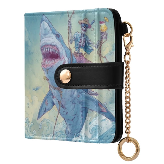Qxltty Skull Shark Ladies Wallet Rfid Slim Thin Compact Credit Card Women Wallet Zipper Coin Pocket and ID Window for Female Gifts
