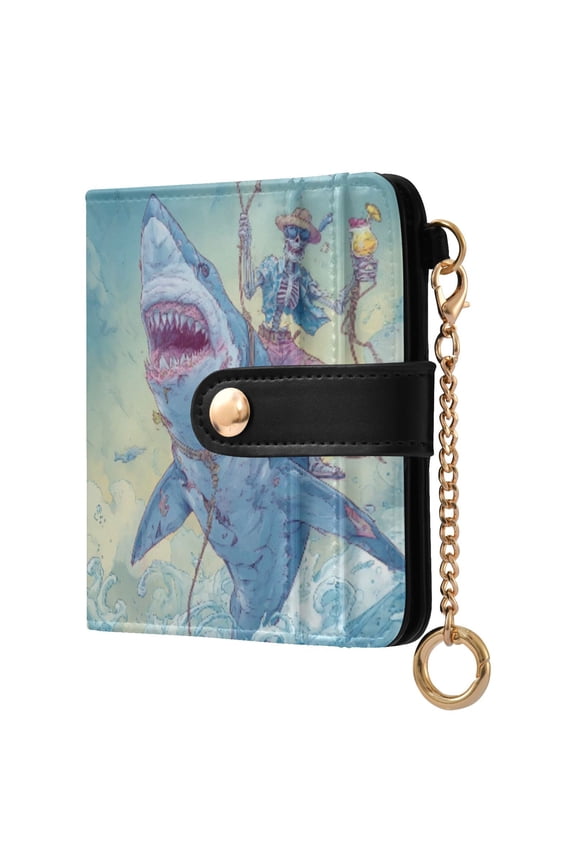 Skull Shark Ladies Wallet Rfid Slim Thin Compact Credit Card Women Wallet Zipper Coin Pocket and ID Window for Female Gifts