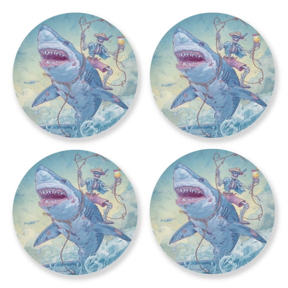 Qxltty Skull Shark Wooden Coasters Set of 4 Fun and Practical Perfectly Non-Slip Warm Home Accent
