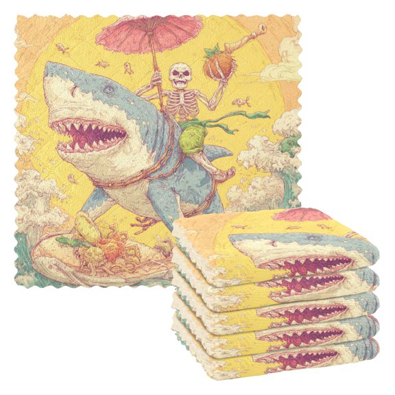 Qxltty Skull Surfing 6 Pack Dish Cloths Dish Towels Reusable Kitchen Hand Towels 1111in