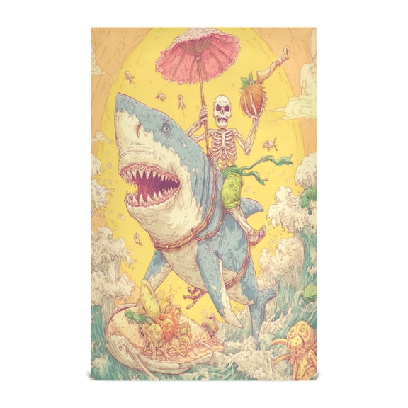 Qxltty Skull Surfing Kitchen Towels 28 x 18 Inch Soft Cotton Linen Feel Dish Towels with Hanging Loop for Drying, Cleaning & Decor