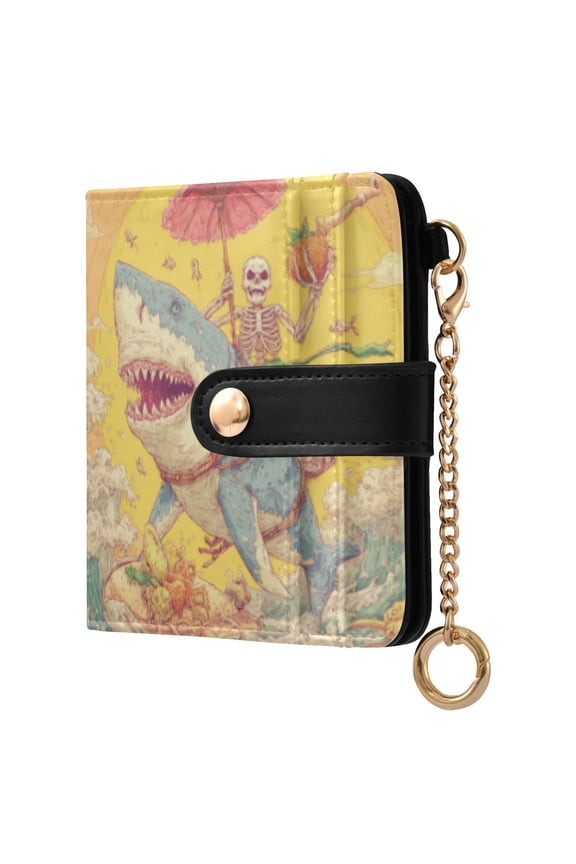 Skull Surfing Ladies Wallet Rfid Slim Thin Compact Credit Card Women Wallet Zipper Coin Pocket and ID Window for Female Gifts