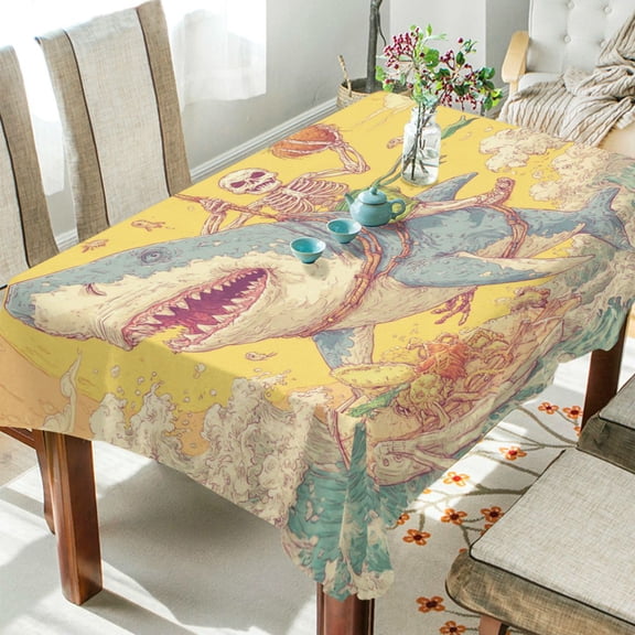 Qxltty Skull Surfing Square Tablecloth 54×72in Thick Wrinkle Resistant Heat Proof Durable Table Cover for Dining Table