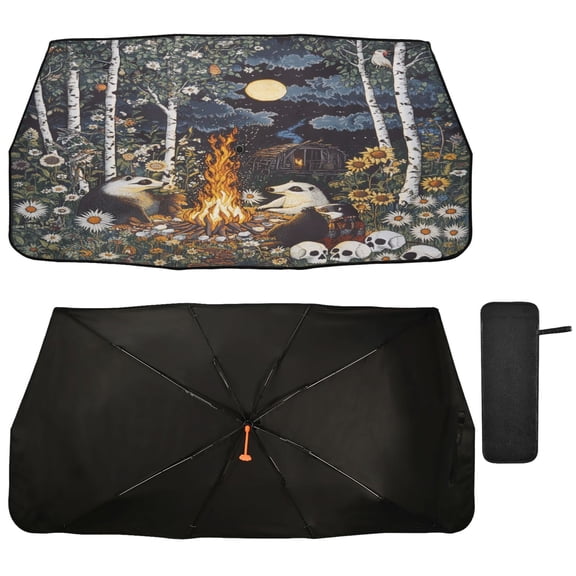 Qxltty Skunk Roasting Car Windshield Sunshade Umbrella Quality Black Rubberized Fabric Can Effectively Block UV Rays Heat