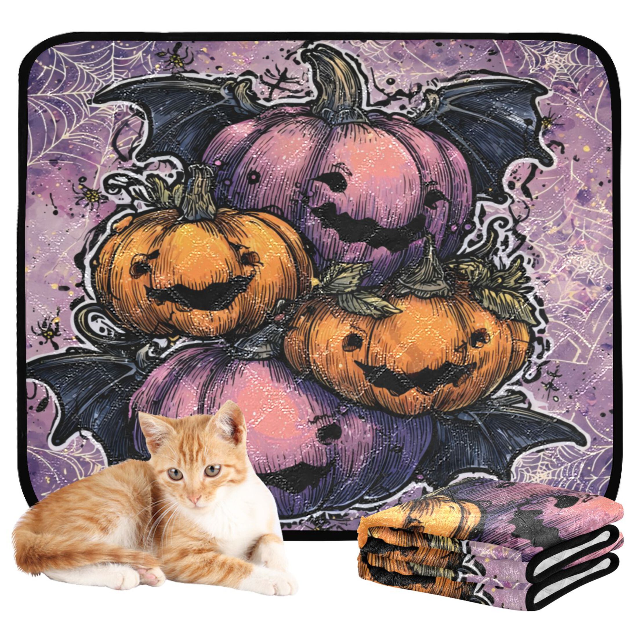 Qxltty Smile Pumpkin Cat litter Pads Pet Set of 3 Diaper Mats Center Anti-leakage Layer Absorbent Soft and Comfortable