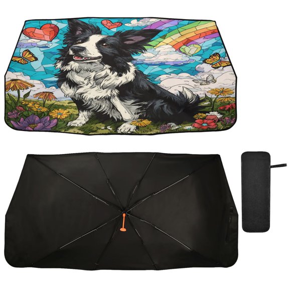 Qxltty Smiling Border Collie Car Windshield Sunshade Umbrella Quality Black Rubberized Fabric Can Effectively Block UV Rays Heat