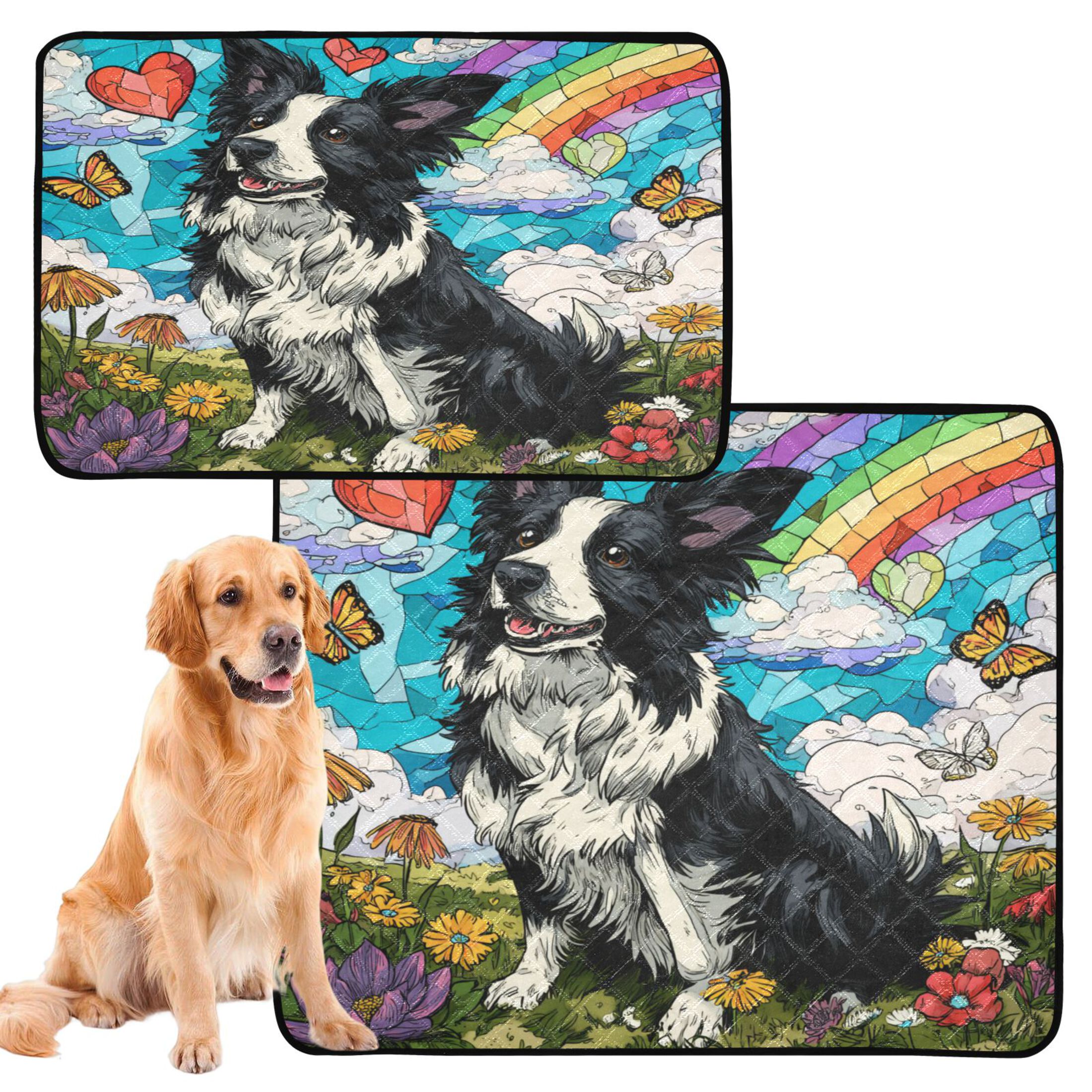 Qxltty Smiling Border Collie Cat litter Pads Pet Set of 2 Diaper Mats Center Anti-leakage Layer Absorbent Soft and Comfortable