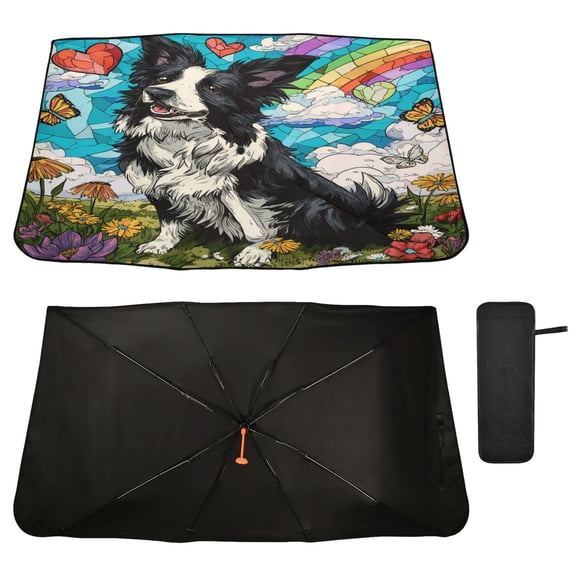 Qxltty Smiling Border Collie Windshield Sun Shade Umbrella Protect Car from Sunrays and Heat Damage Keep Cool and Interior