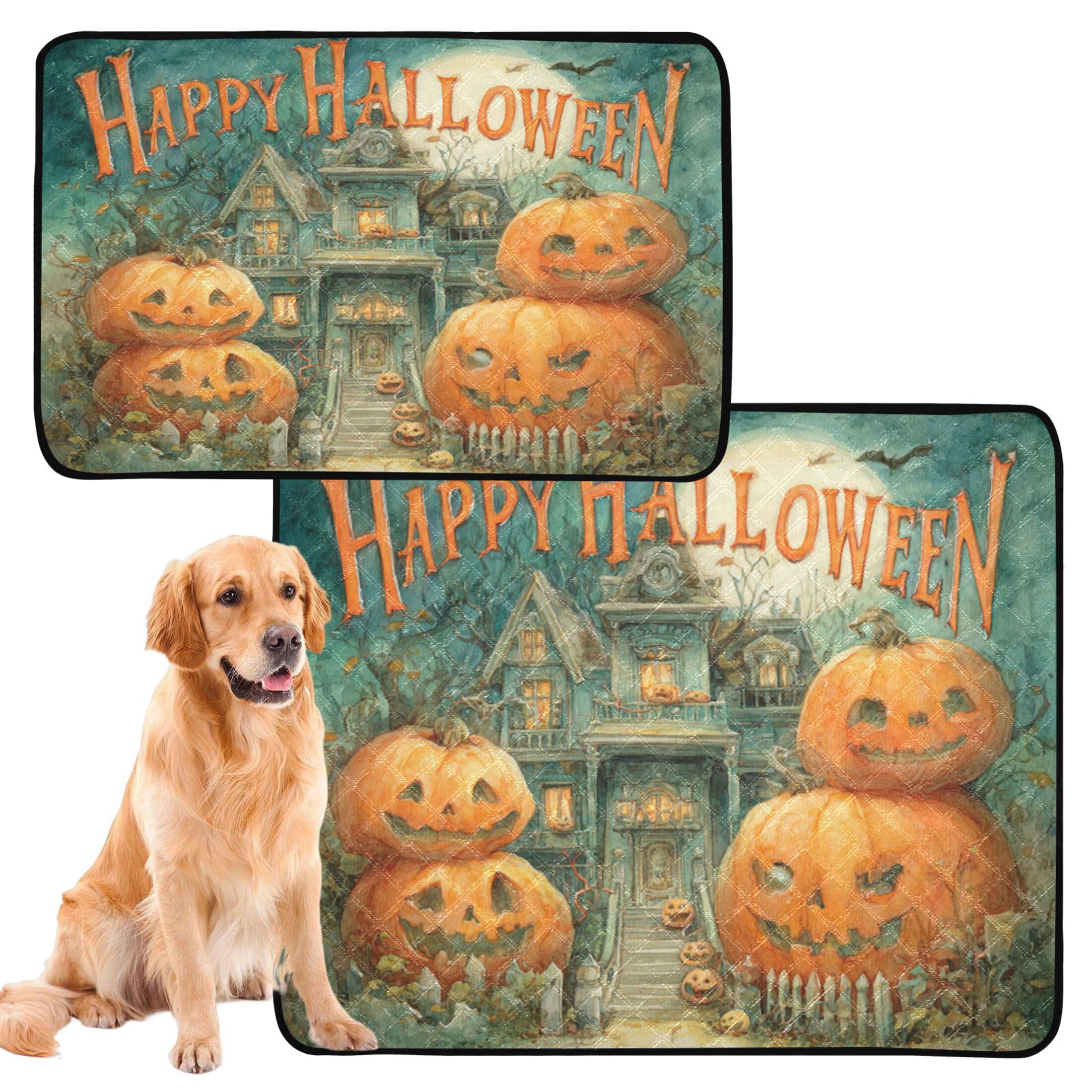 Qxltty Smiling Pumpkin Cat litter Pads Pet Set of 2 Diaper Mats Center Anti-leakage Layer Absorbent Soft and Comfortable