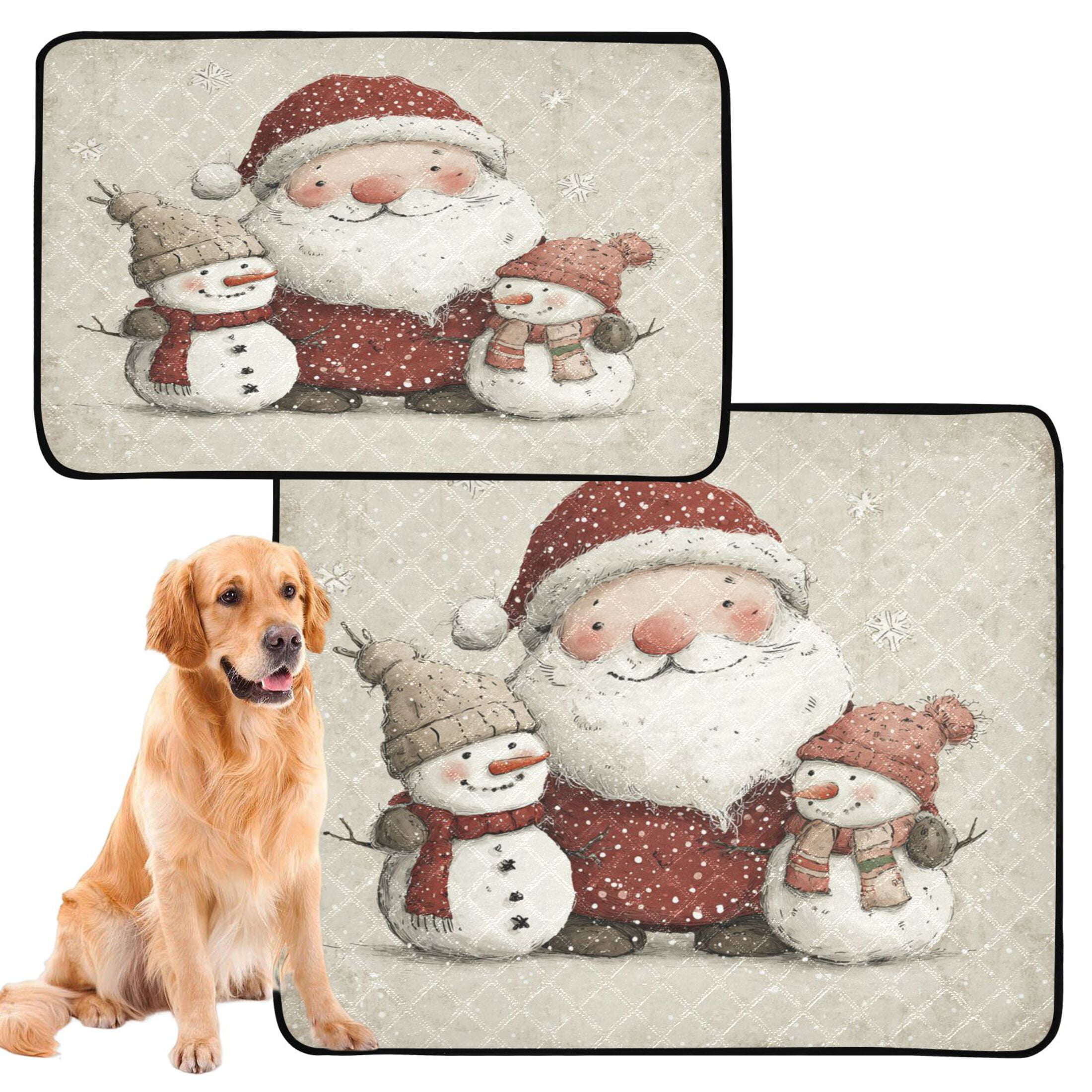 Qxltty Smiling Santa Claus Cat litter Pads Pet Set of 2 Diaper Mats Center Anti-leakage Layer Absorbent Soft and Comfortable