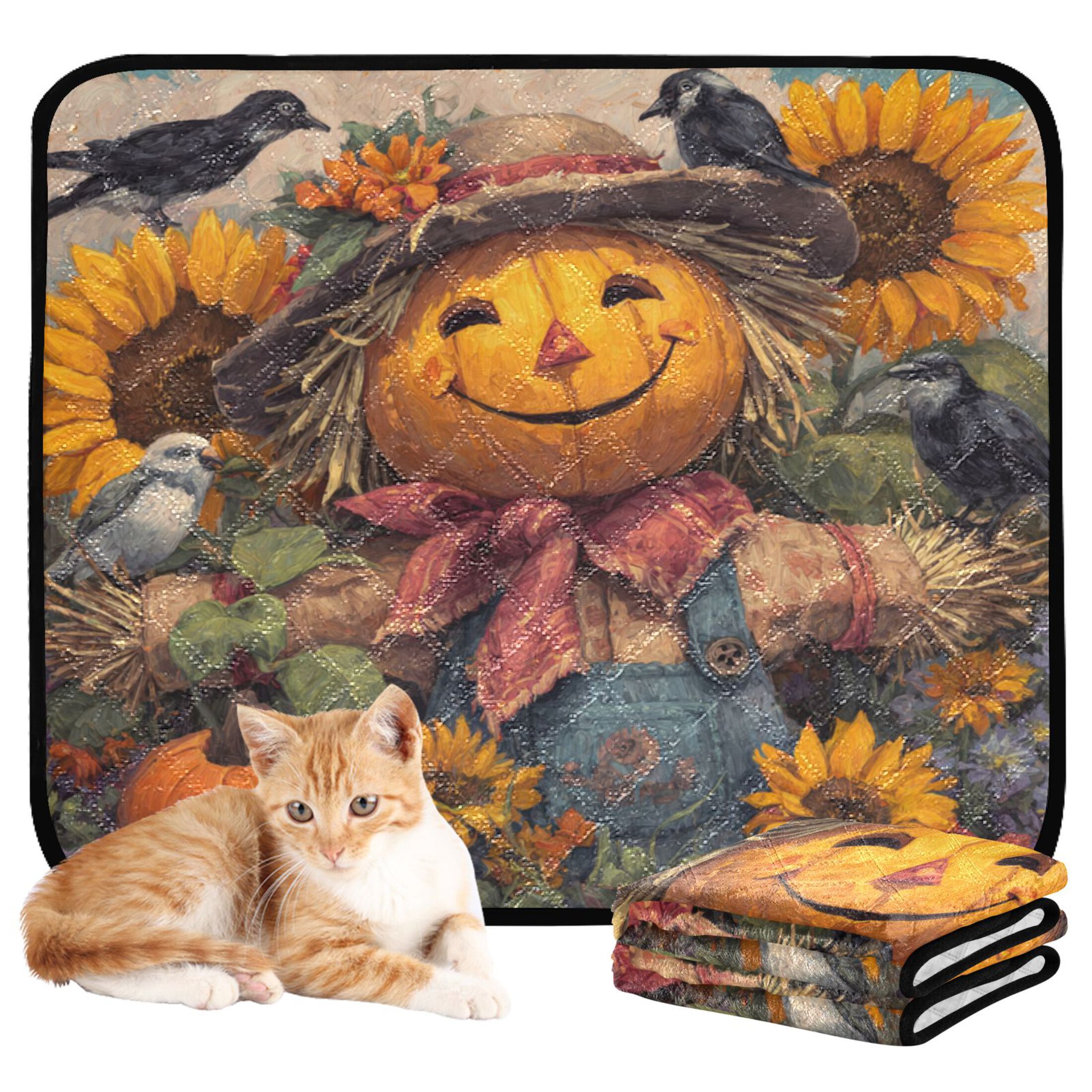 Qxltty Smiling Scarecrow Cat litter Pads Pet Set of 3 Diaper Mats Center Anti-leakage Layer Absorbent Soft and Comfortable