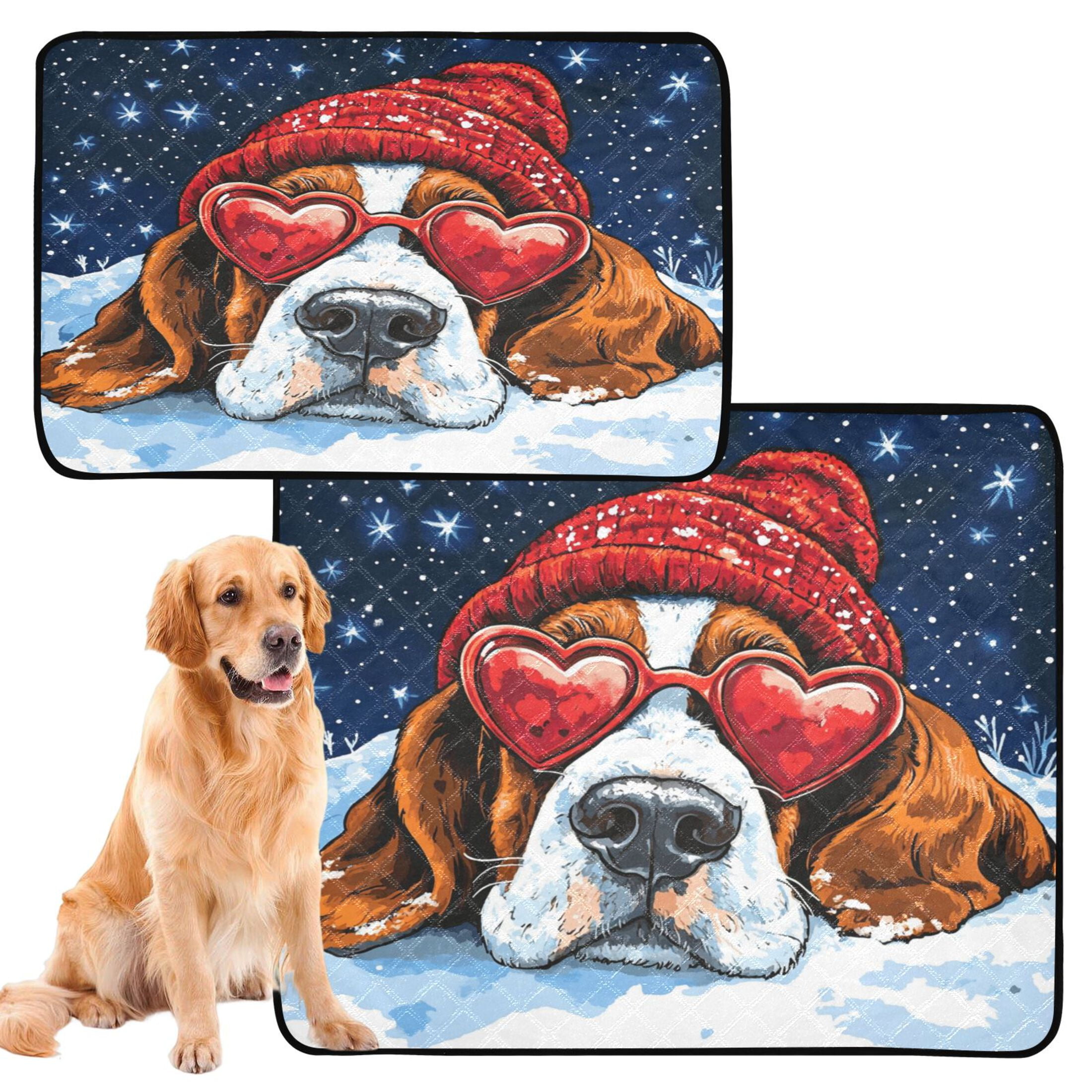 Qxltty Snow Basset Hound Cat litter Pads Pet Set of 2 Diaper Mats Center Anti-leakage Layer Absorbent Soft and Comfortable
