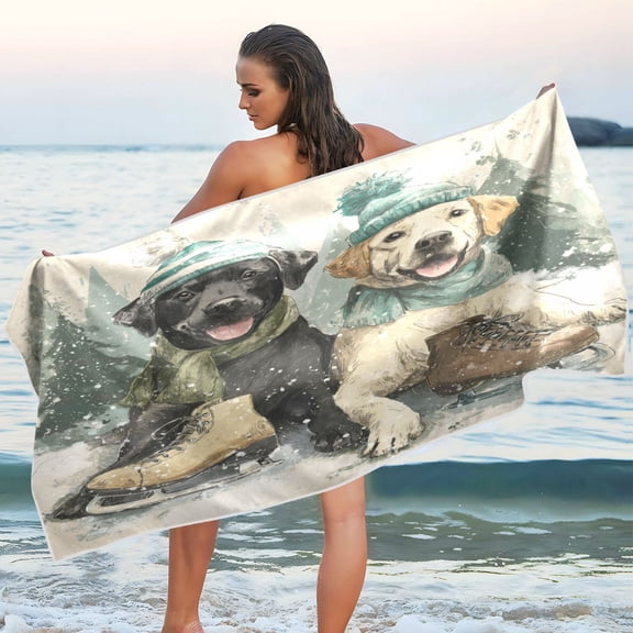 Qxltty Snow Labrador Beach Towel Sand Free Bath Towel Absorbent Quick Dry Soft Lightweight Blanket for Travel Gym Camping 71x31in