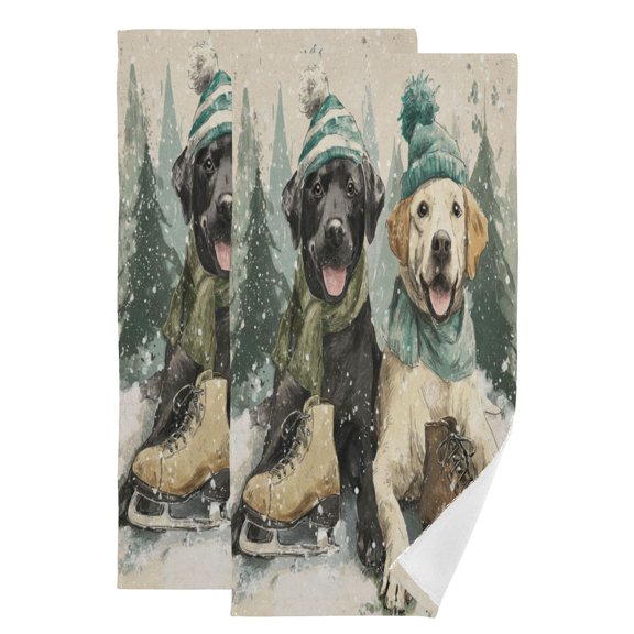 Qxltty Snow Labrador Face Towel Set of 2 Polyester Cotton Soft Bath Towels for Bathroom Kitchen Hotel Spa 28.3x14.4in
