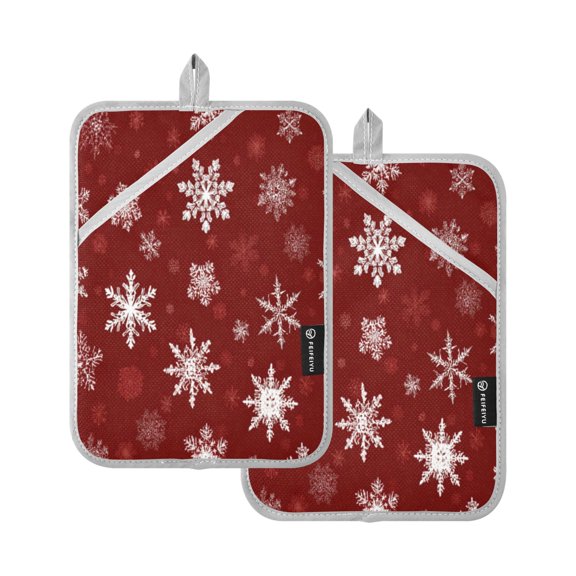 Qxltty Snowflake Pattern Oven Mitts 2-Pack Heat Resistant Quilted Oven Gloves with Hanging Loop for Microwave BBQ & Kitchen Use