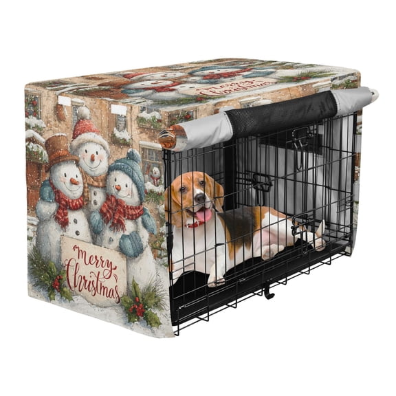 Qxltty Snowman Blessing Crate Cover Durable Oxford Cloth Pet Kennel Sunshade Universal Fit for 35in Wire Cage