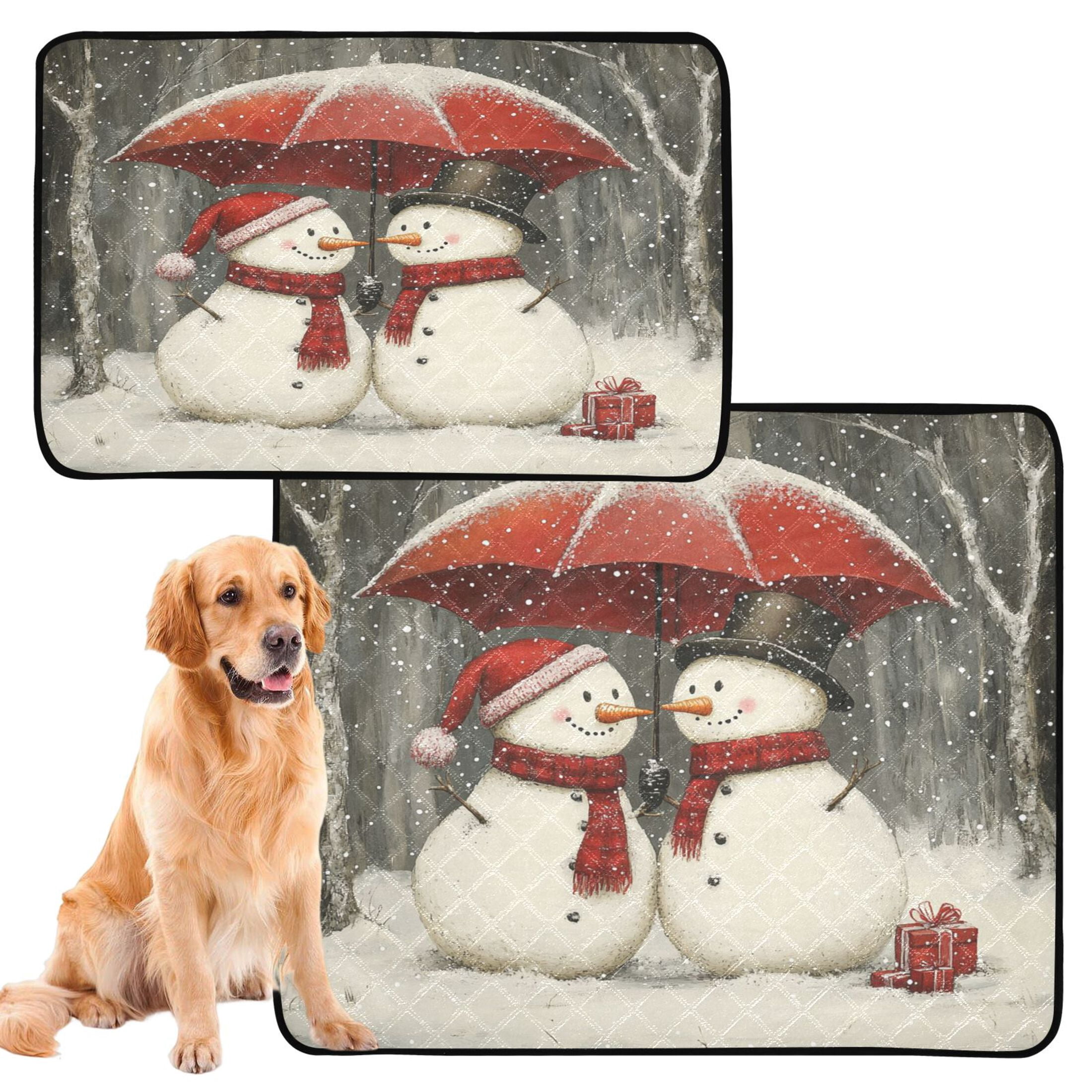 Qxltty Snowman Couple Cat litter Pads Pet Set of 2 Diaper Mats Center Anti-leakage Layer Absorbent Soft and Comfortable
