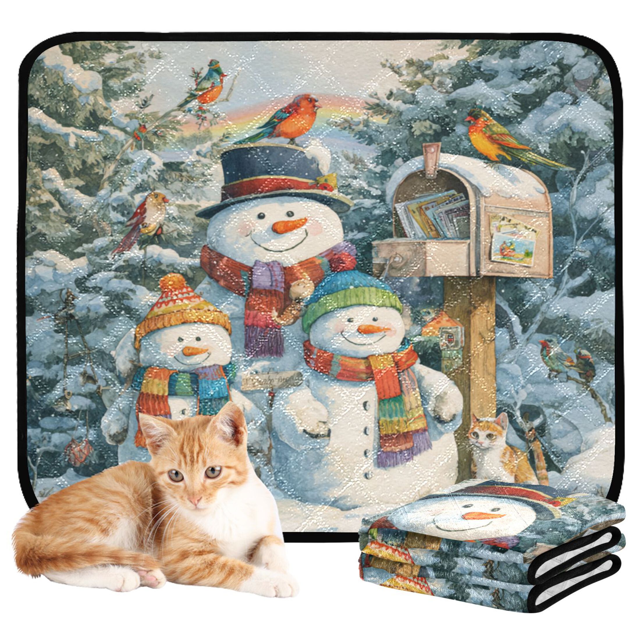 Qxltty Snowman Family Cat litter Pads Pet Set of 3 Diaper Mats Center Anti-leakage Layer Absorbent Soft and Comfortable