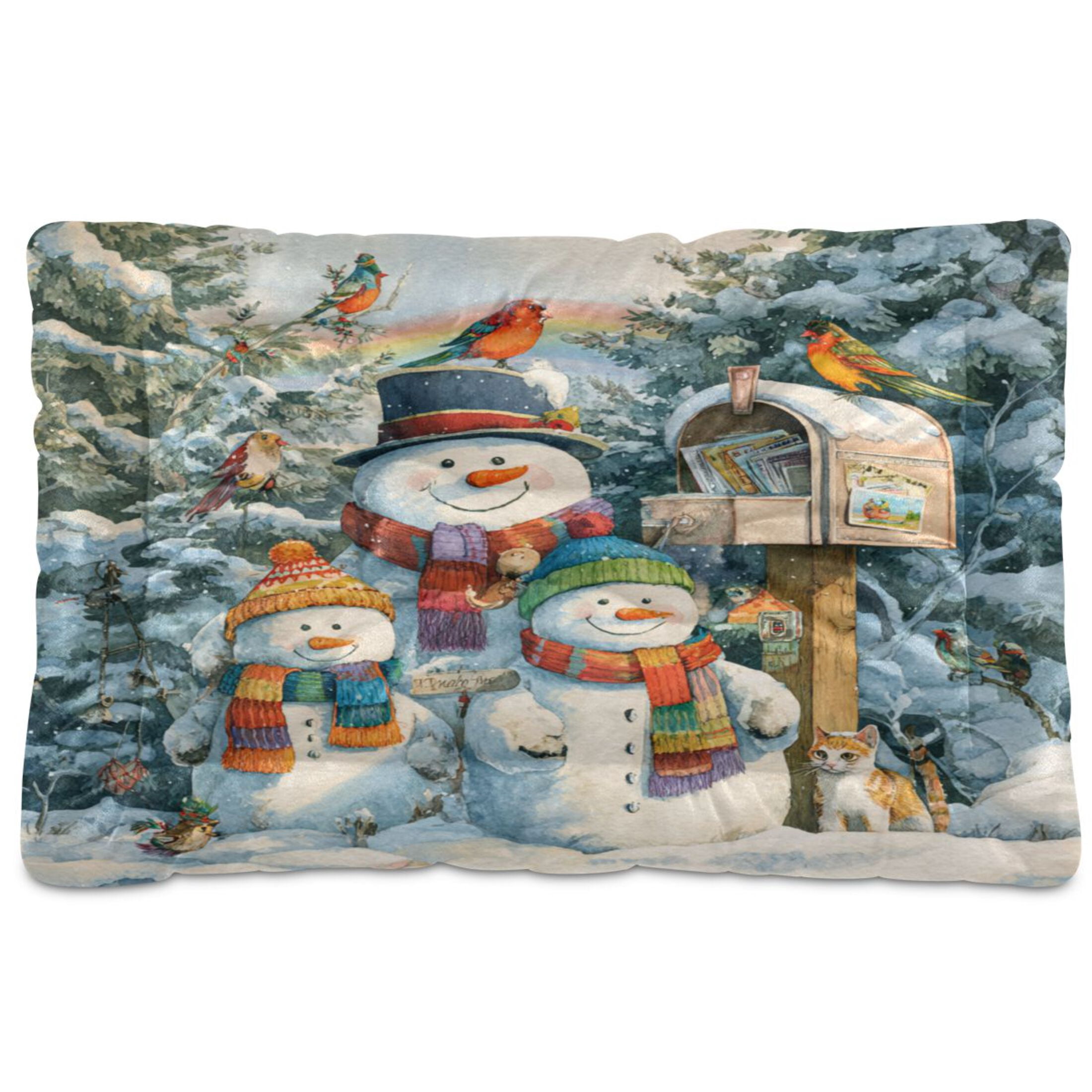 Qxltty Snowman Family Ped Pad Wear-resistant and Hard to Bite Through Sleeping Pad for Small Medium Large Dogs Winter Pet Bed 36×24in