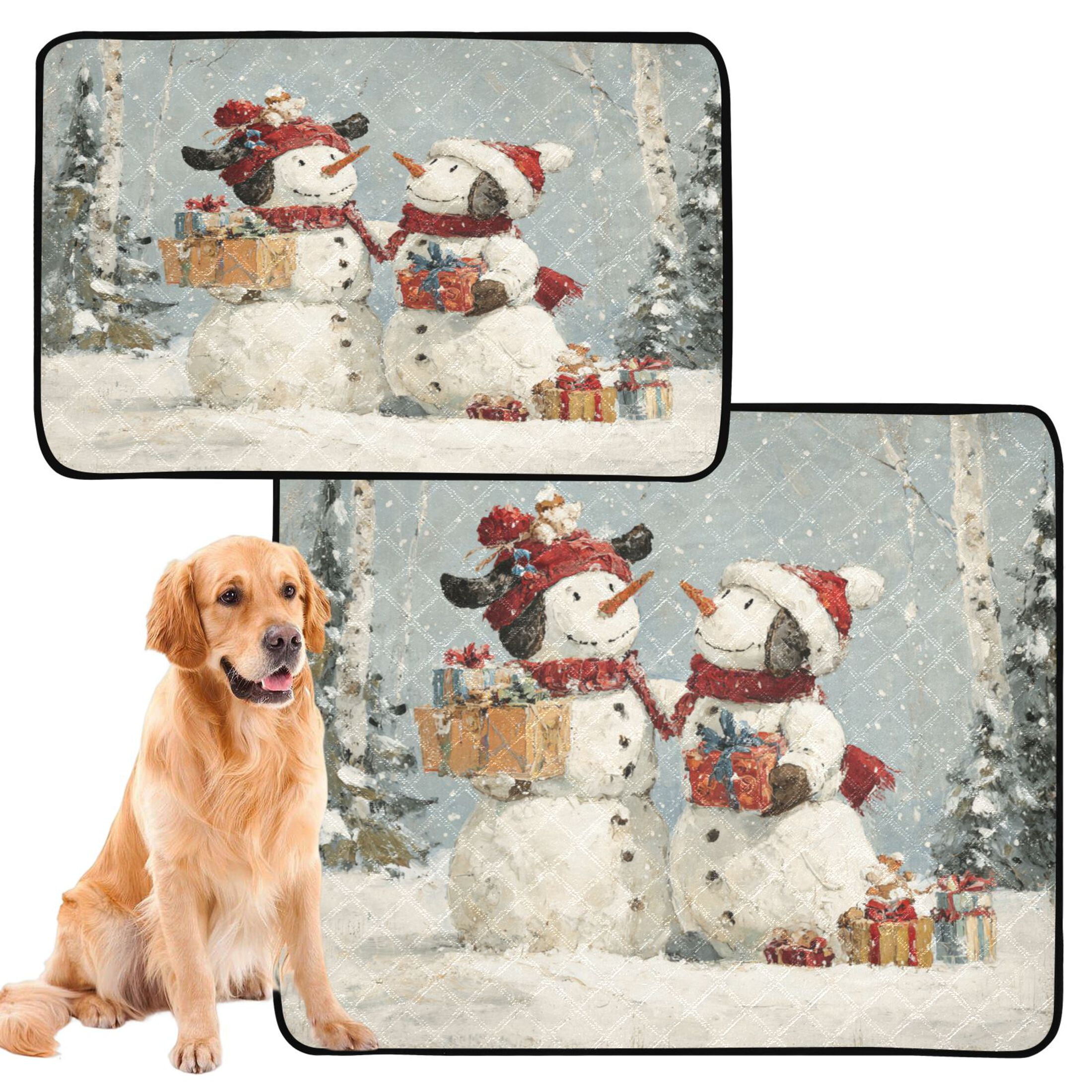 Qxltty Snowman Gift Cat litter Pads Pet Set of 2 Diaper Mats Center Anti-leakage Layer Absorbent Soft and Comfortable