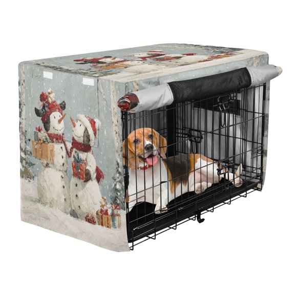 Qxltty Snowman Gift Crate Cover Durable Oxford Cloth Pet Kennel Sunshade Universal Fit for 40in Wire Cage