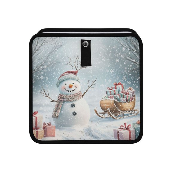Qxltty Snowman Next To A Sleigh Full Of Presents Car Dumpster Collapsible Rear Seat Suspension Trash for Front Seat Center Console in Vehicle