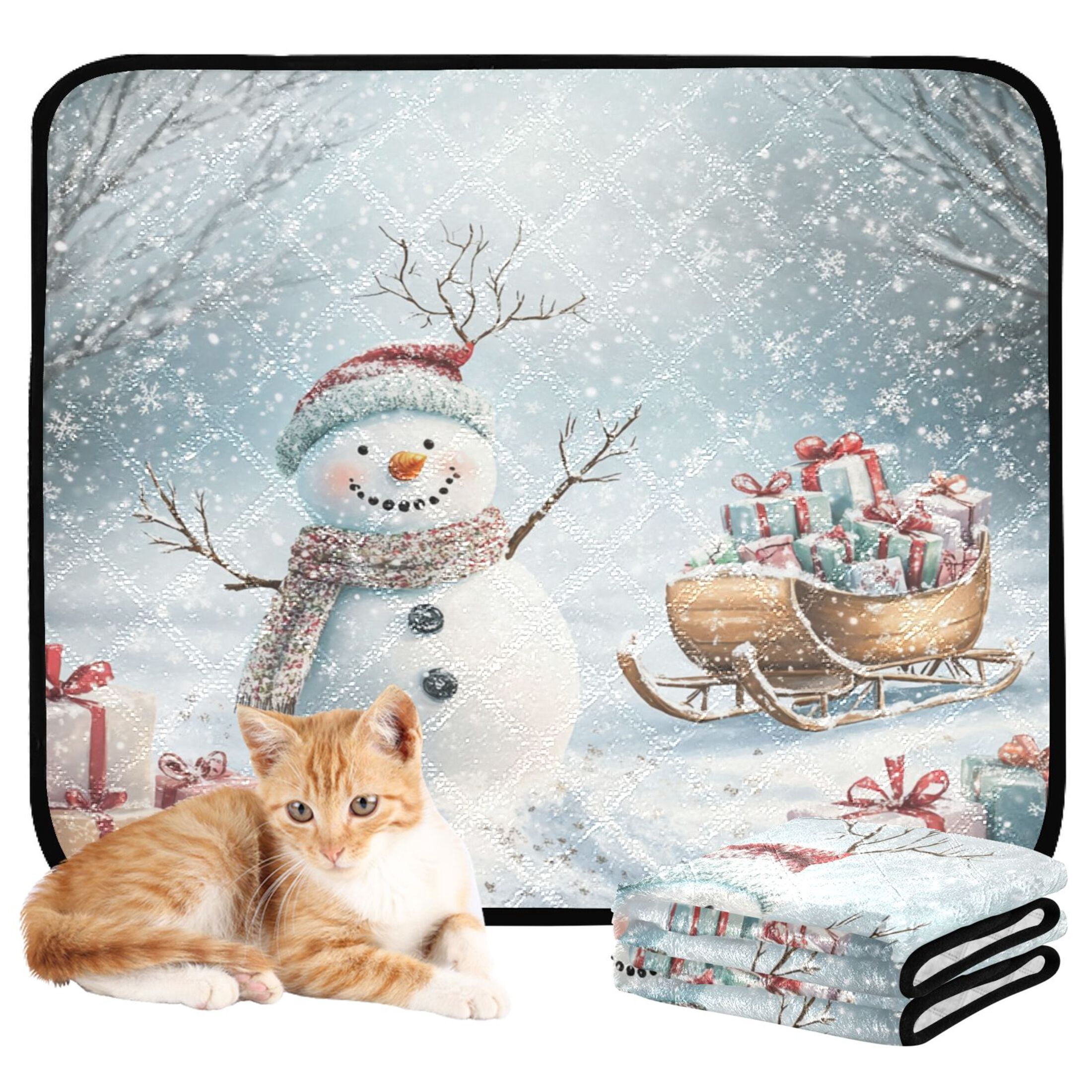 Qxltty Snowman Next To A Sleigh Full Of Presents Cat litter Pads Pet Set of 3 Diaper Mats Center Anti-leakage Layer Absorbent Soft and Comfortable