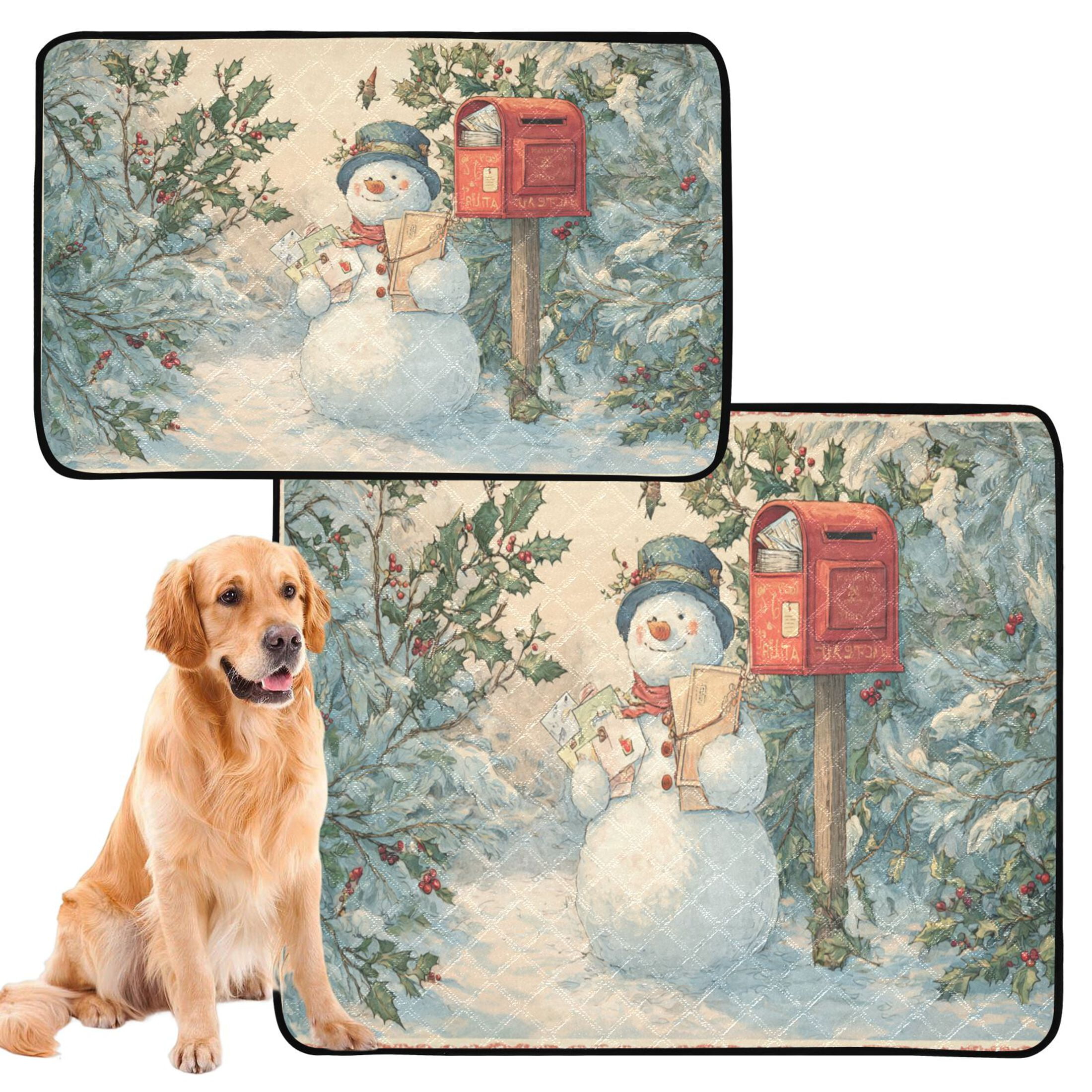 Qxltty Snowman Postman Cat litter Pads Pet Set of 2 Diaper Mats Center Anti-leakage Layer Absorbent Soft and Comfortable