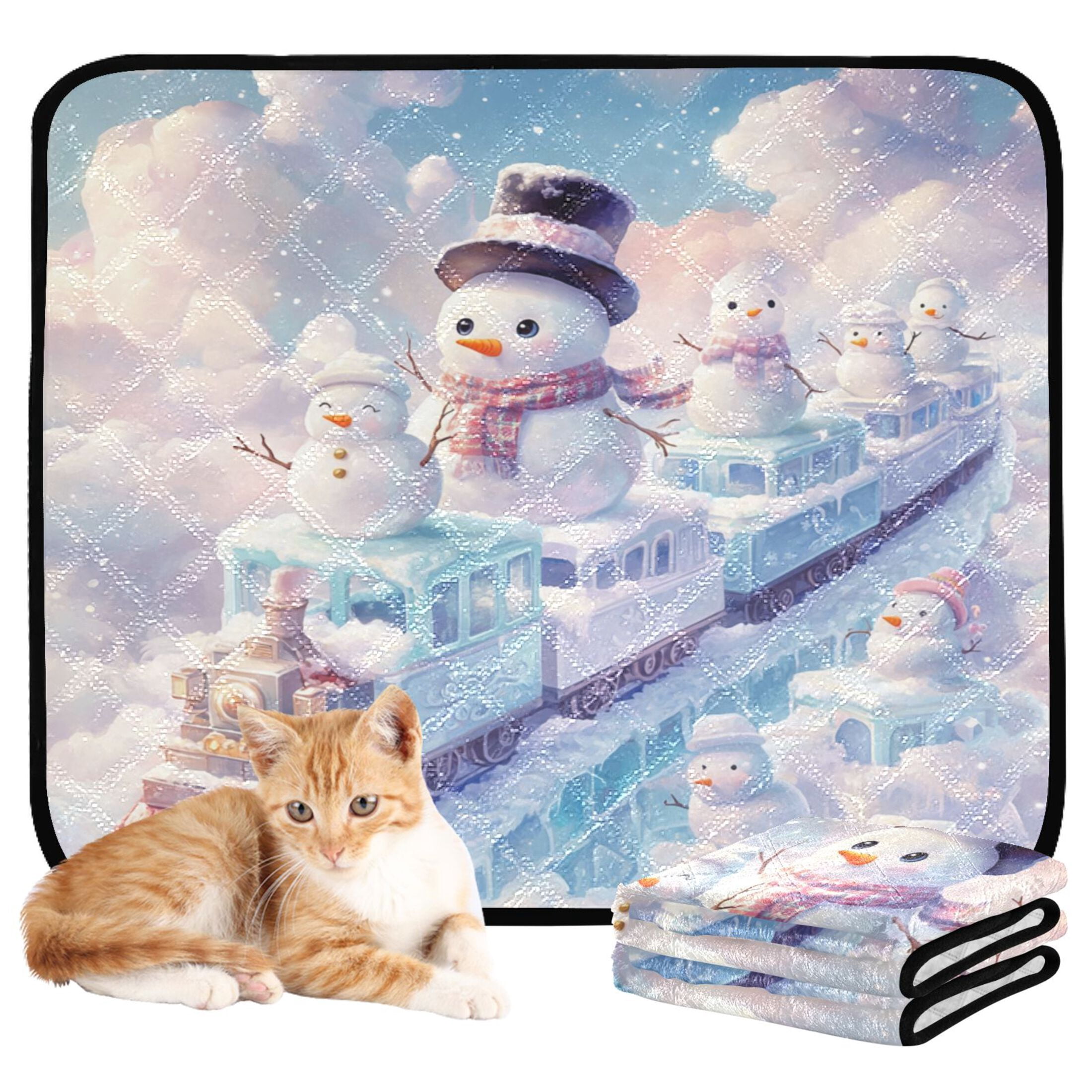 Qxltty Snowman Train Cat litter Pads Pet Set of 3 Diaper Mats Center Anti-leakage Layer Absorbent Soft and Comfortable