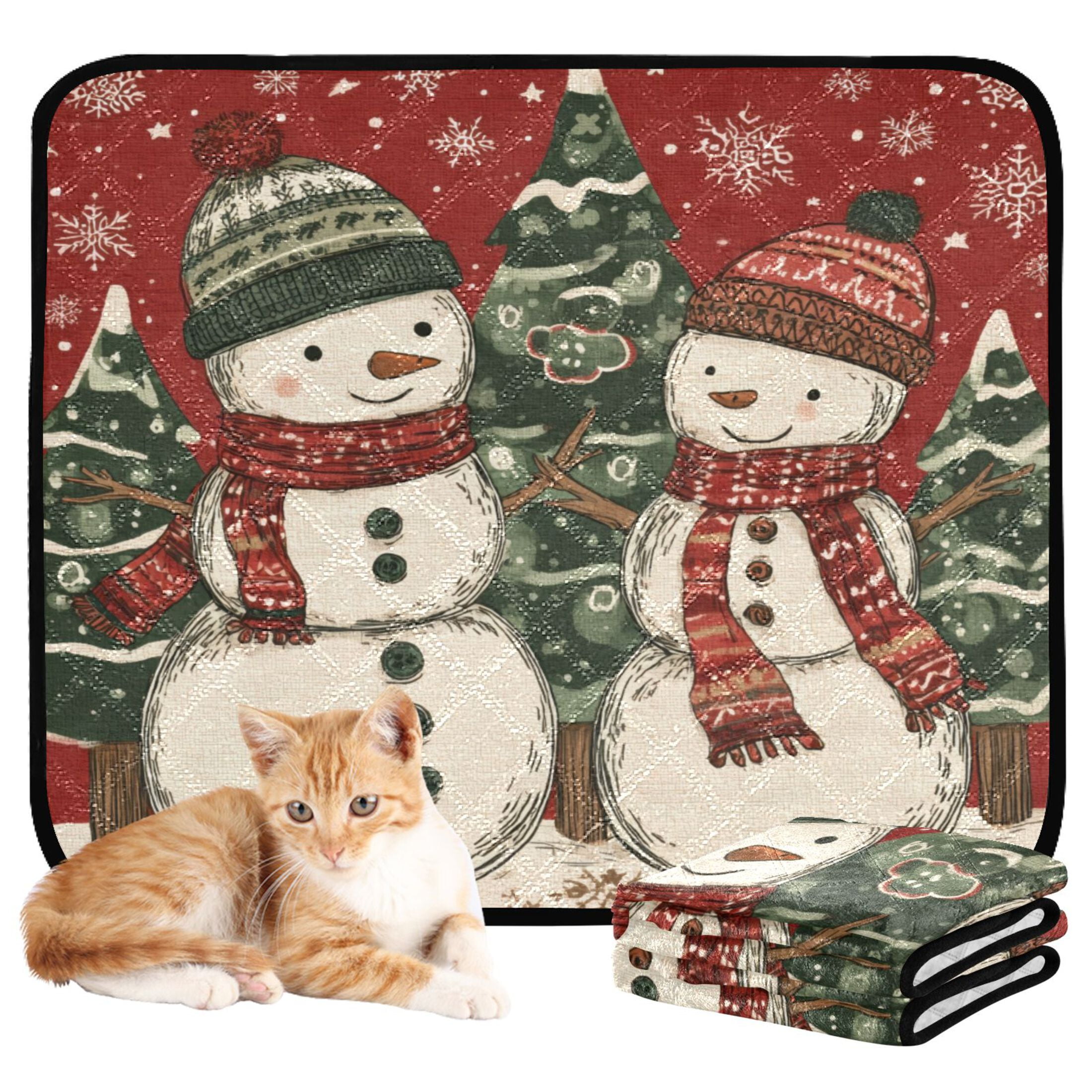 Qxltty Snowman Twins Cat litter Pads Pet Set of 3 Diaper Mats Center Anti-leakage Layer Absorbent Soft and Comfortable