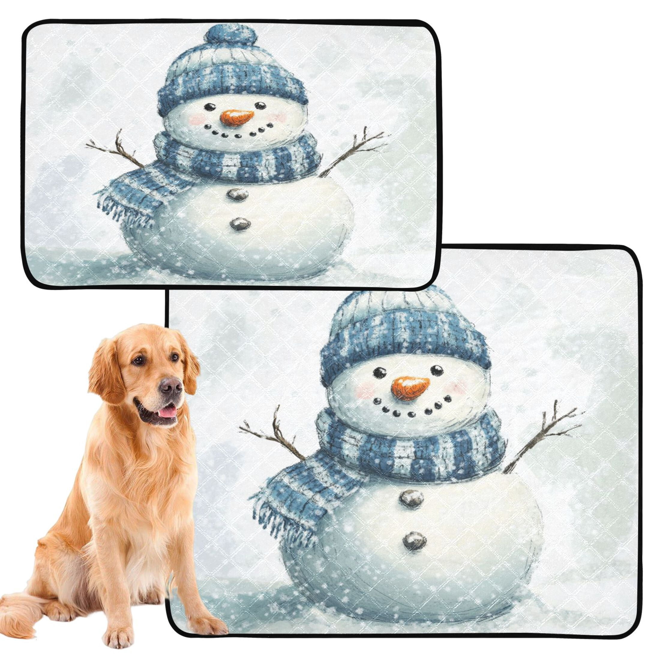 Qxltty Snowman Wearing A Blue and White Scarf Cat litter Pads Pet Set of 2 Diaper Mats Center Anti-leakage Layer Absorbent Soft and Comfortable