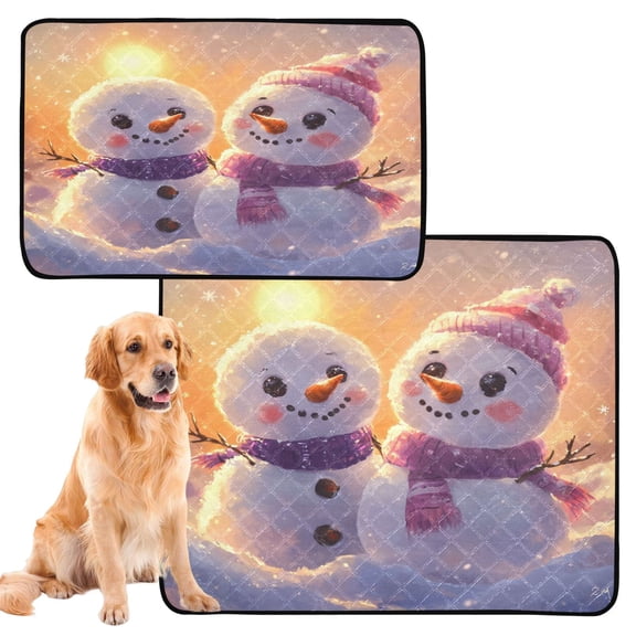 Qxltty Snowman at Sunset Cat litter Pads Pet Set of 2 Diaper Mats Center Anti-leakage Layer Absorbent Soft and Comfortable