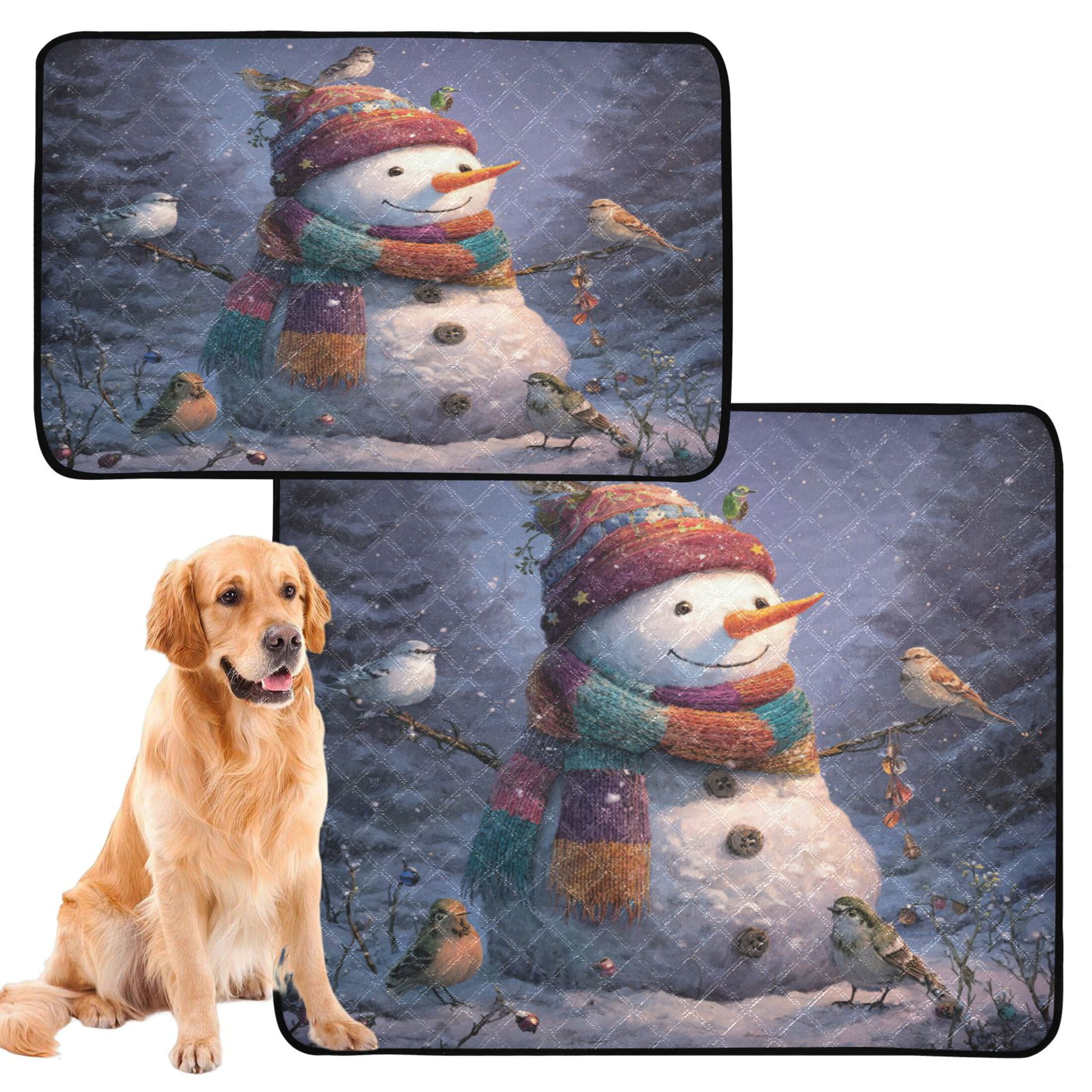 Qxltty Snowman with Birds Cat litter Pads Pet Set of 2 Diaper Mats Center Anti-leakage Layer Absorbent Soft and Comfortable